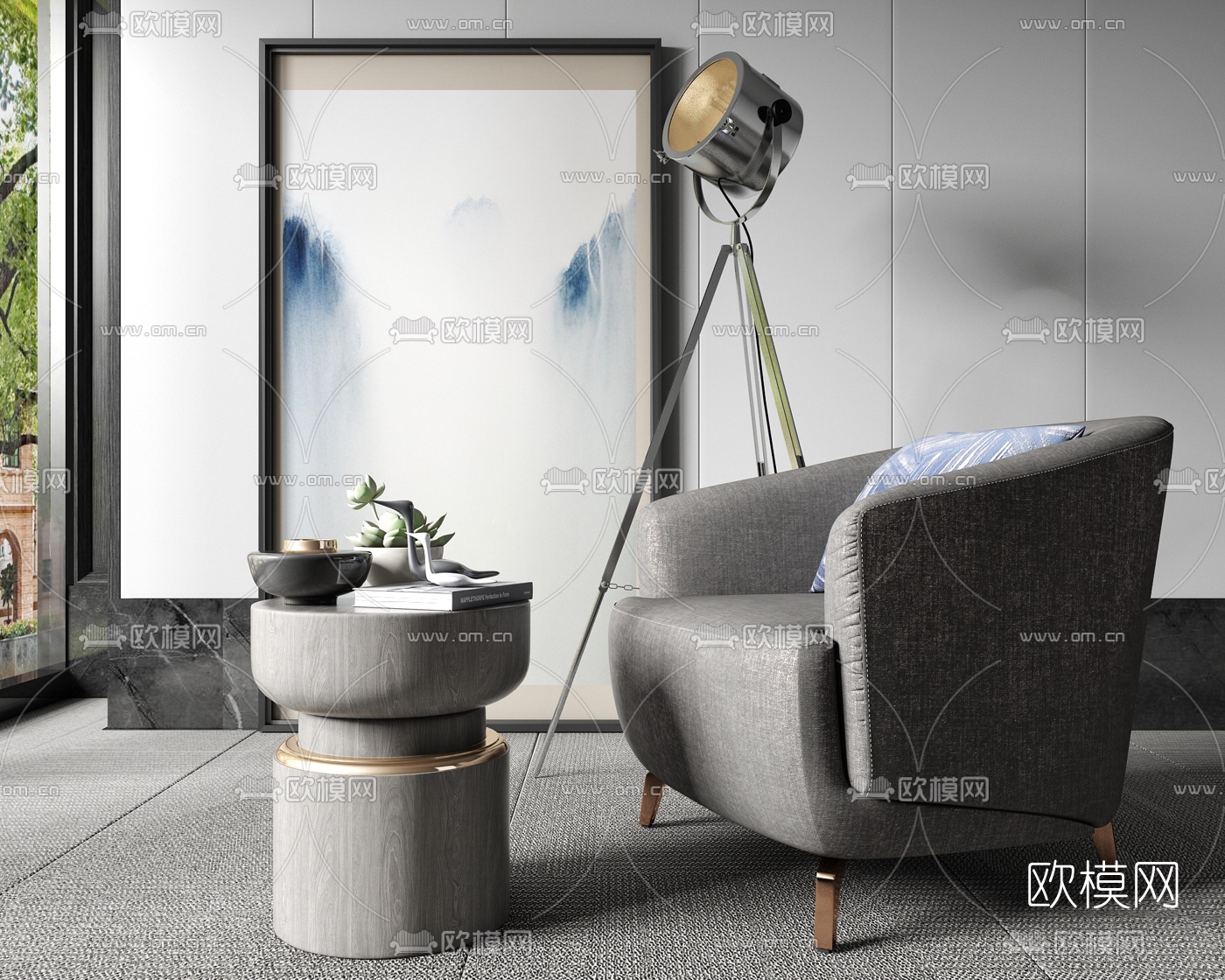 现代轻奢休闲沙发茶几3d模型下载