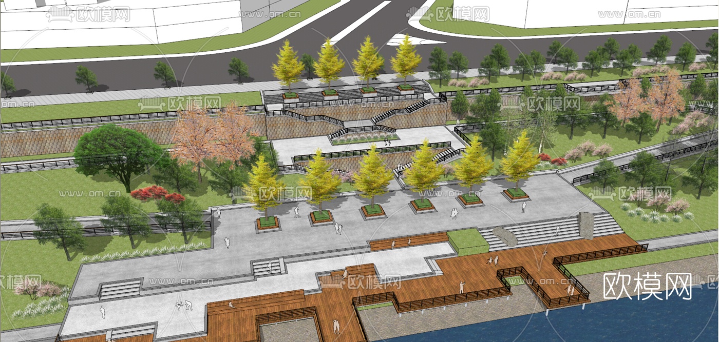 现代滨水景观su模型下载（渲染图5）