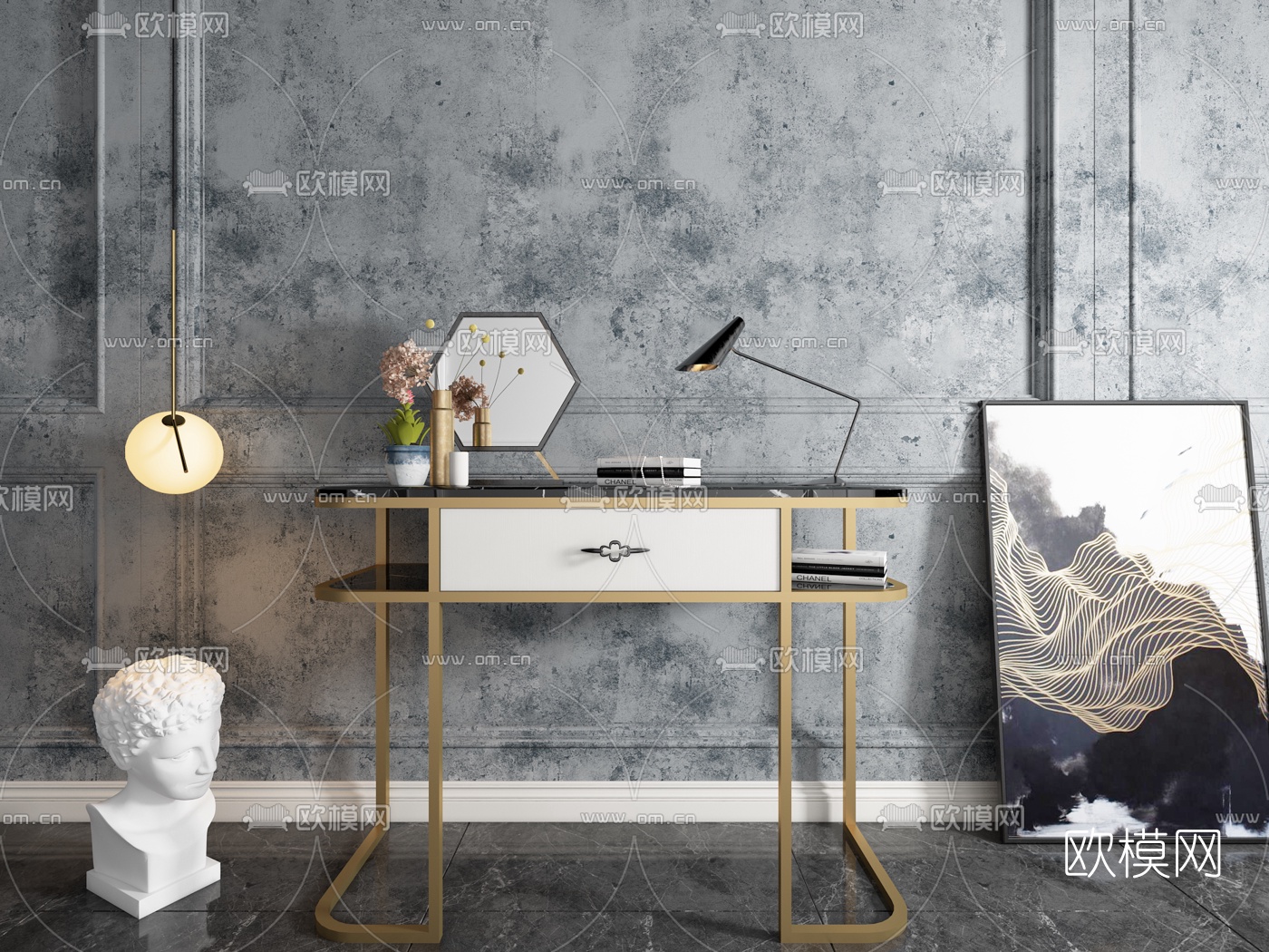 现代梳妆台3d模型下载（渲染图2）
