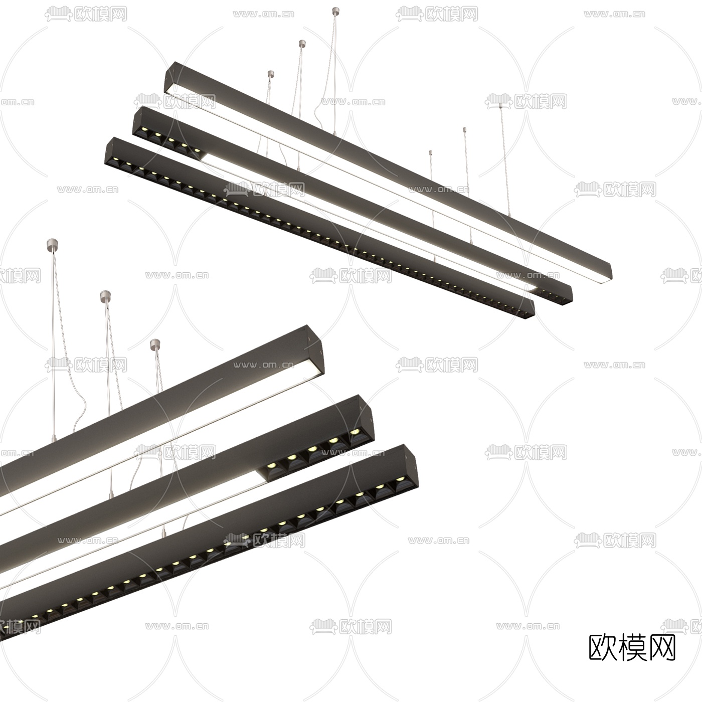 现代led条形办公吊灯3d模型
