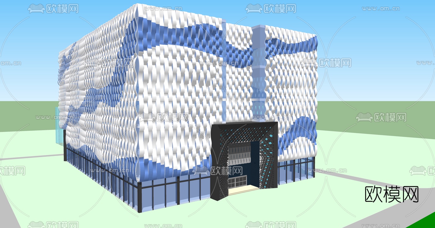 现代水立方游泳馆免费su模型下载（渲染图1）