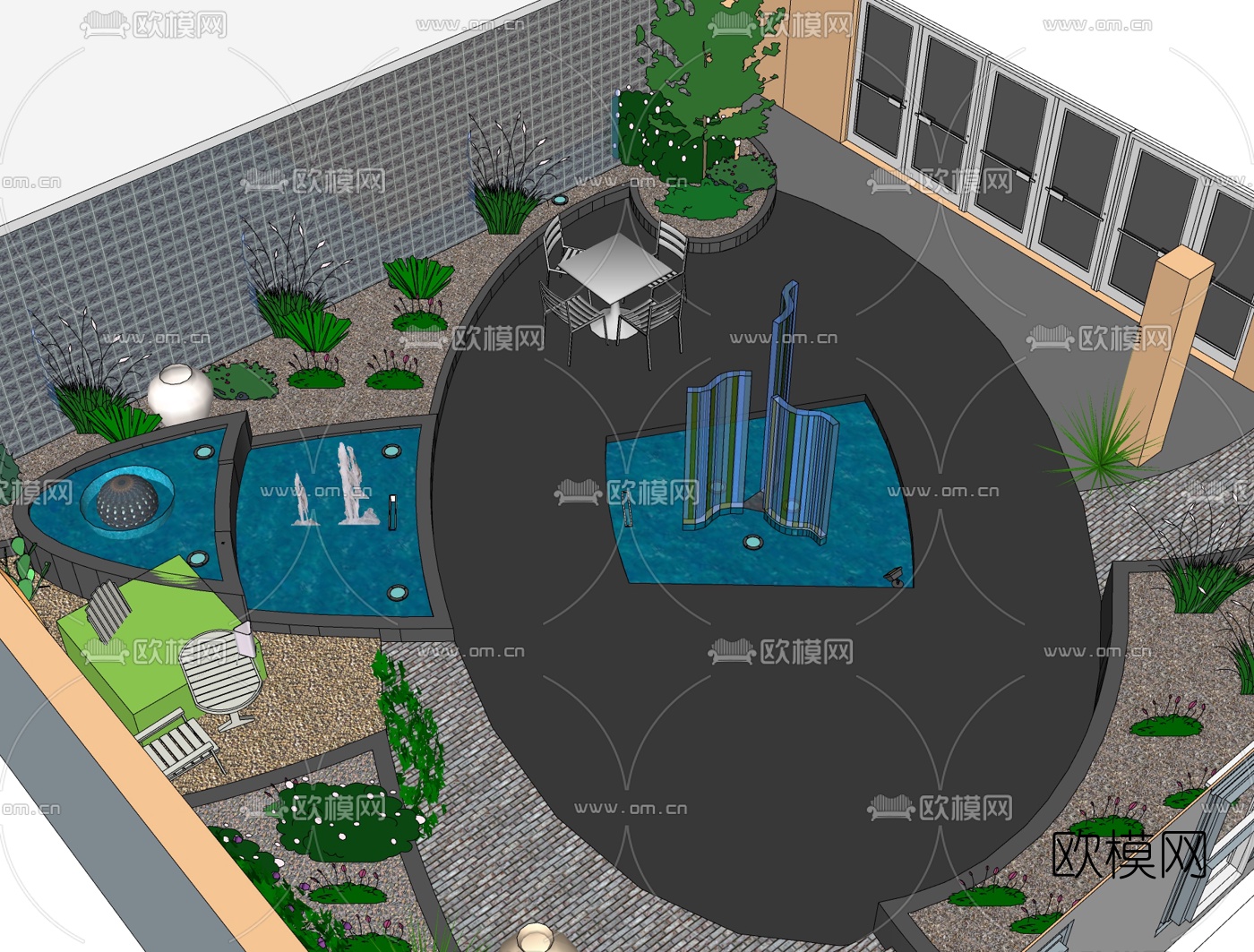 现代庭院景观免费su模型下载