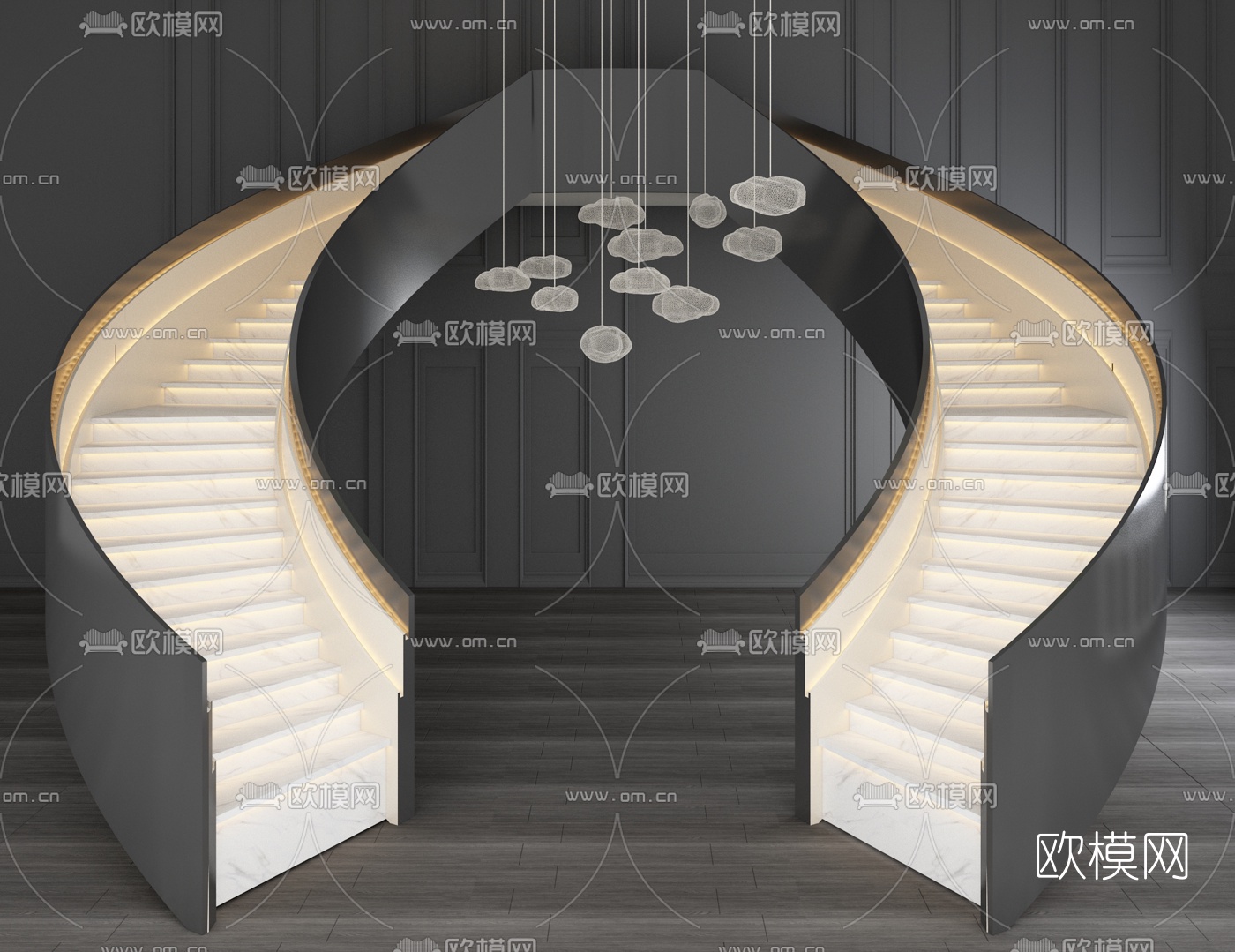 工业风转角楼梯3d模型下载（渲染图2）