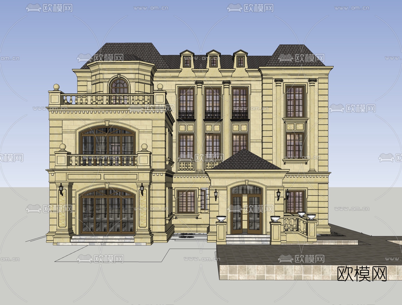 欧式古典独栋别墅免费su模型下载
