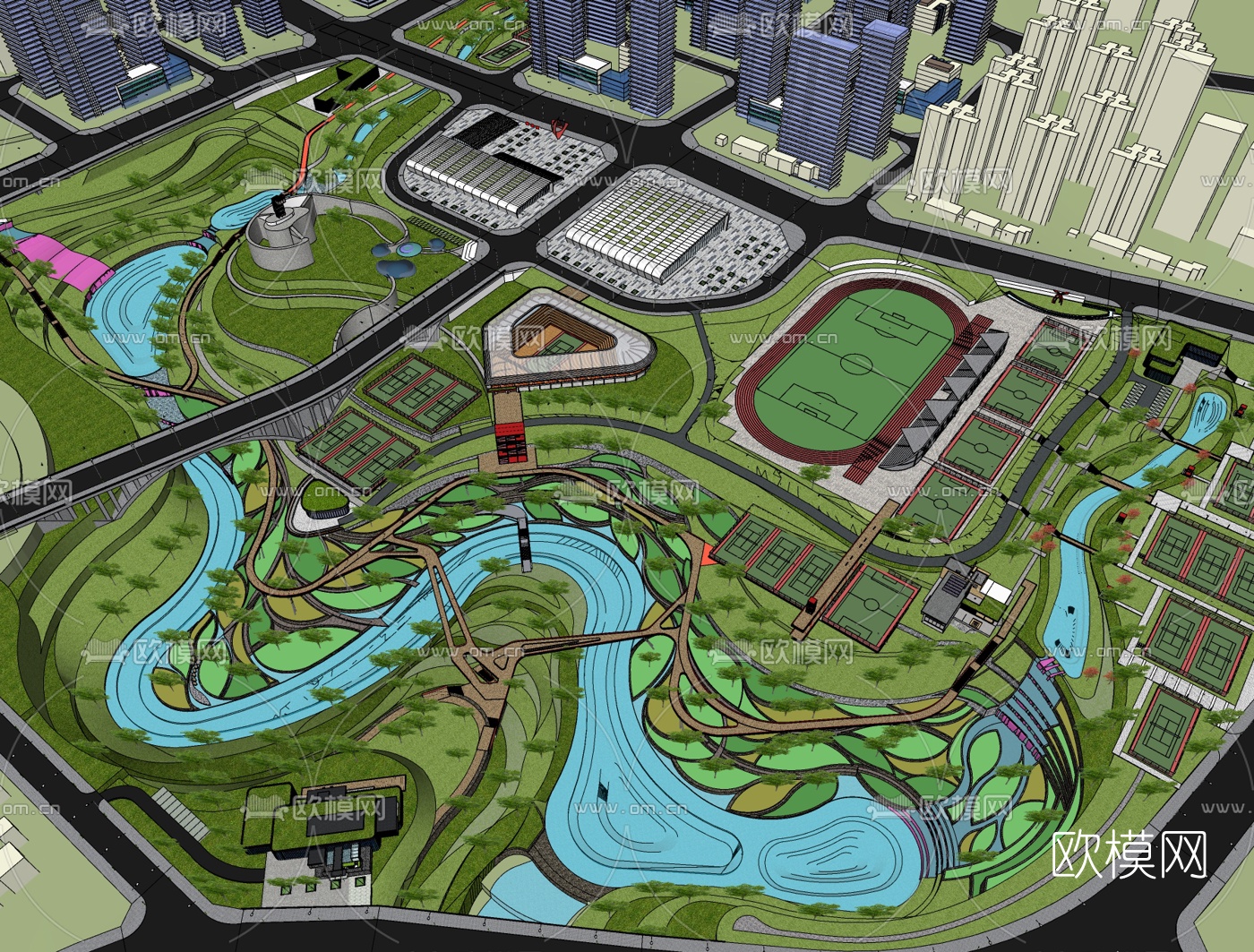 现代公园规划免费su模型下载
