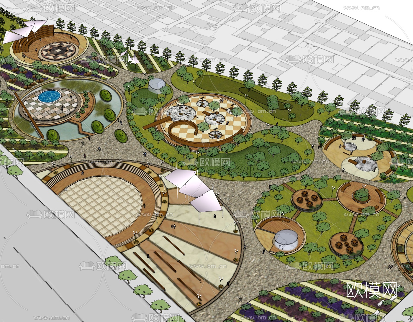 现代公园景观免费su模型下载