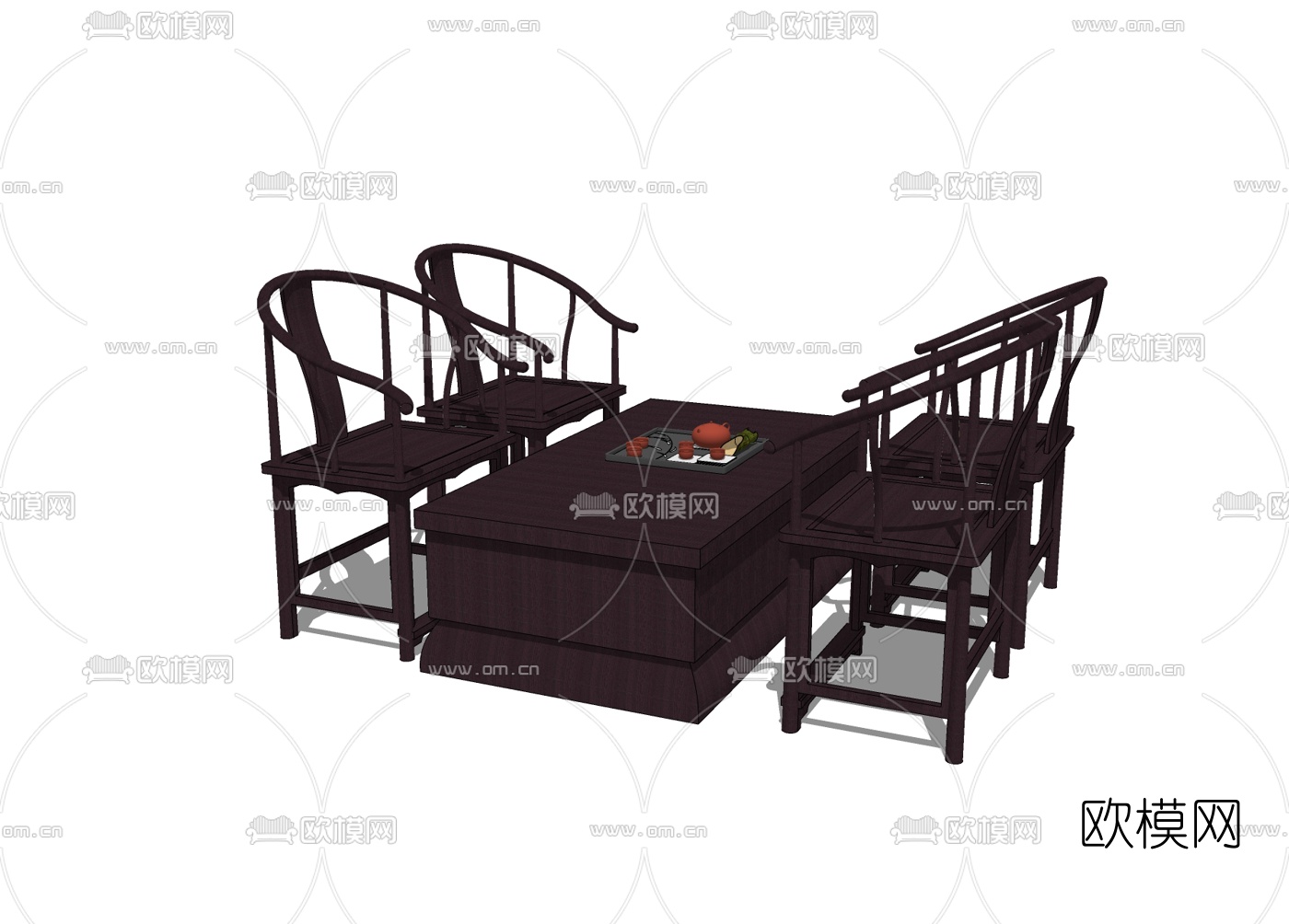 中式茶桌椅免费su模型下载