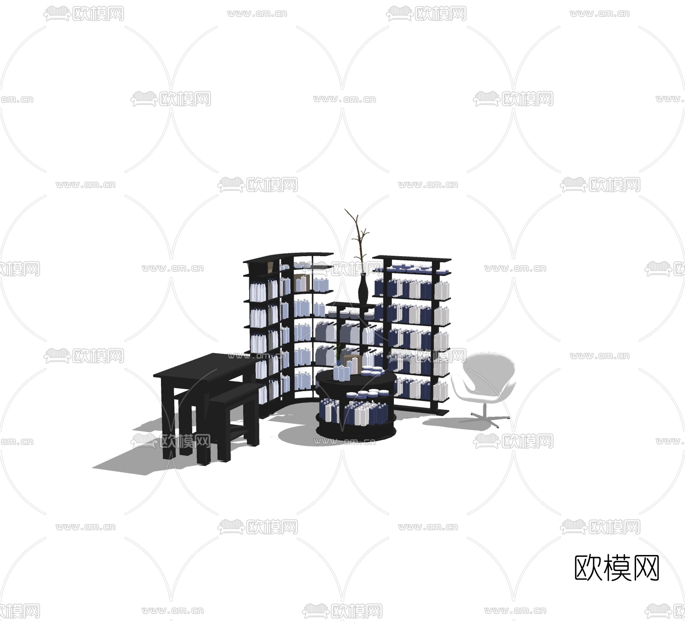 现代书柜免费su模型下载