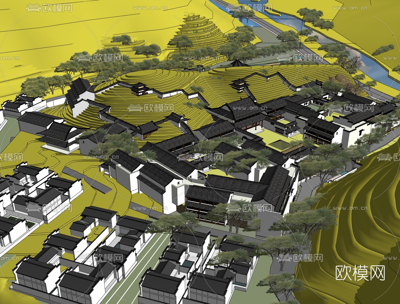 新中式古镇规划免费su模型下载