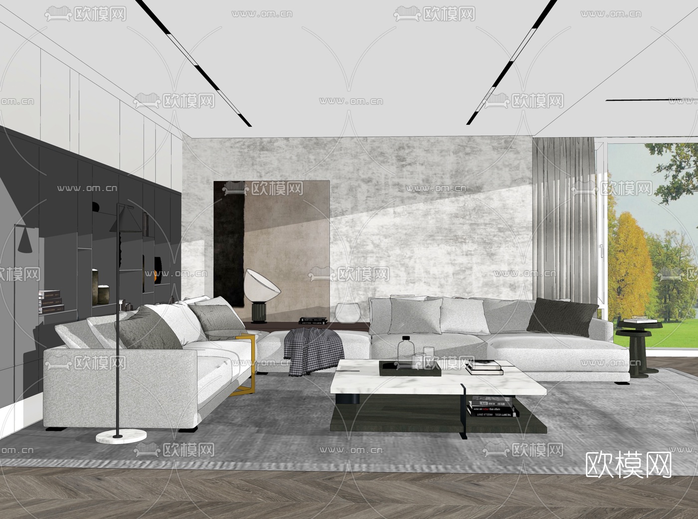 现代布艺拐角组合沙发su模型下载