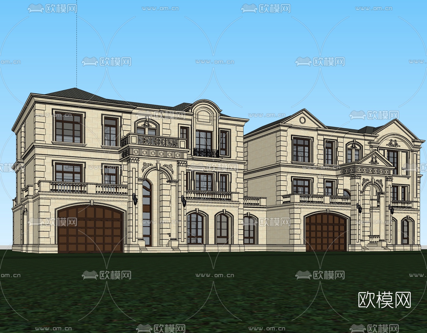 法式连排别墅免费su模型下载