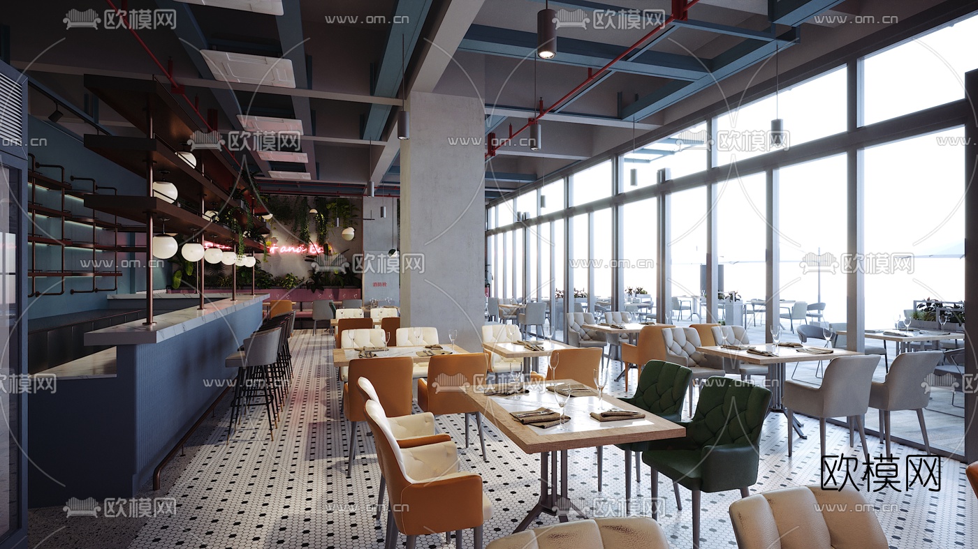 现代主题餐厅3d模型下载（渲染图1）