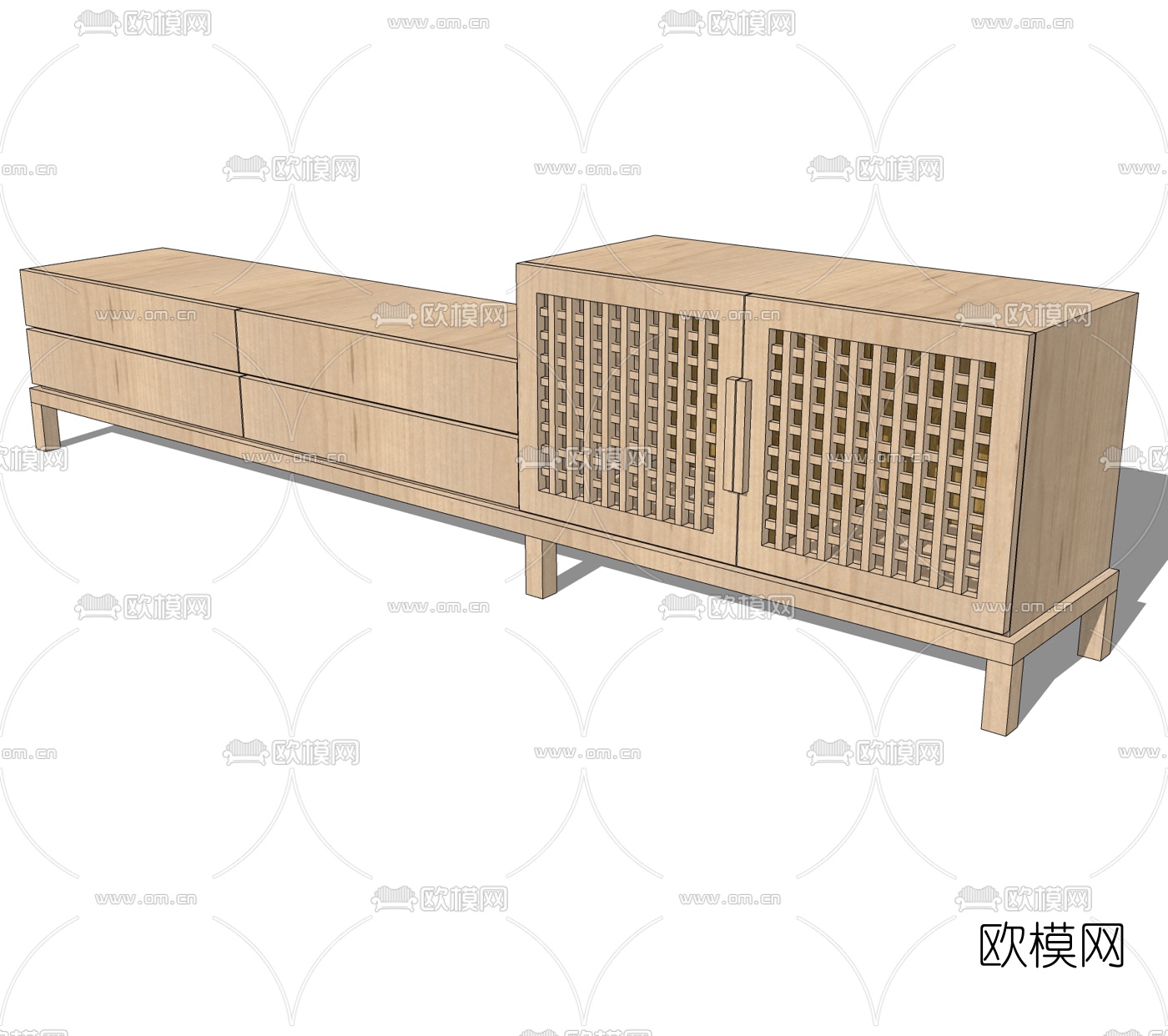 中式电视柜免费su模型下载