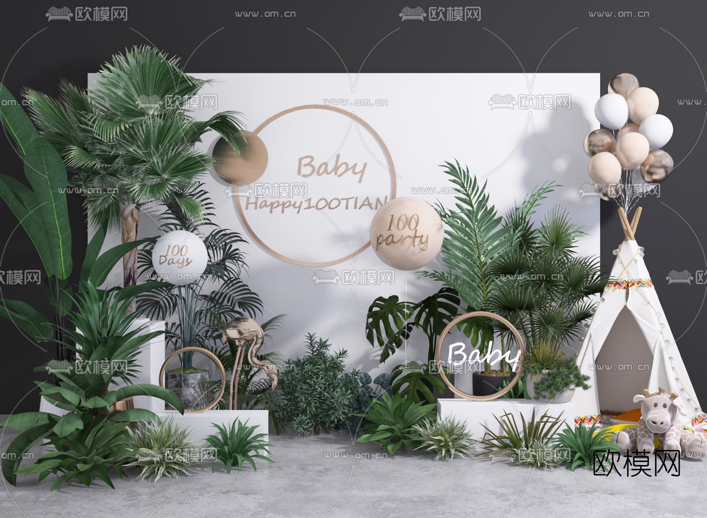 现代植物景观绿植橱窗美陈合影区3d模型下载