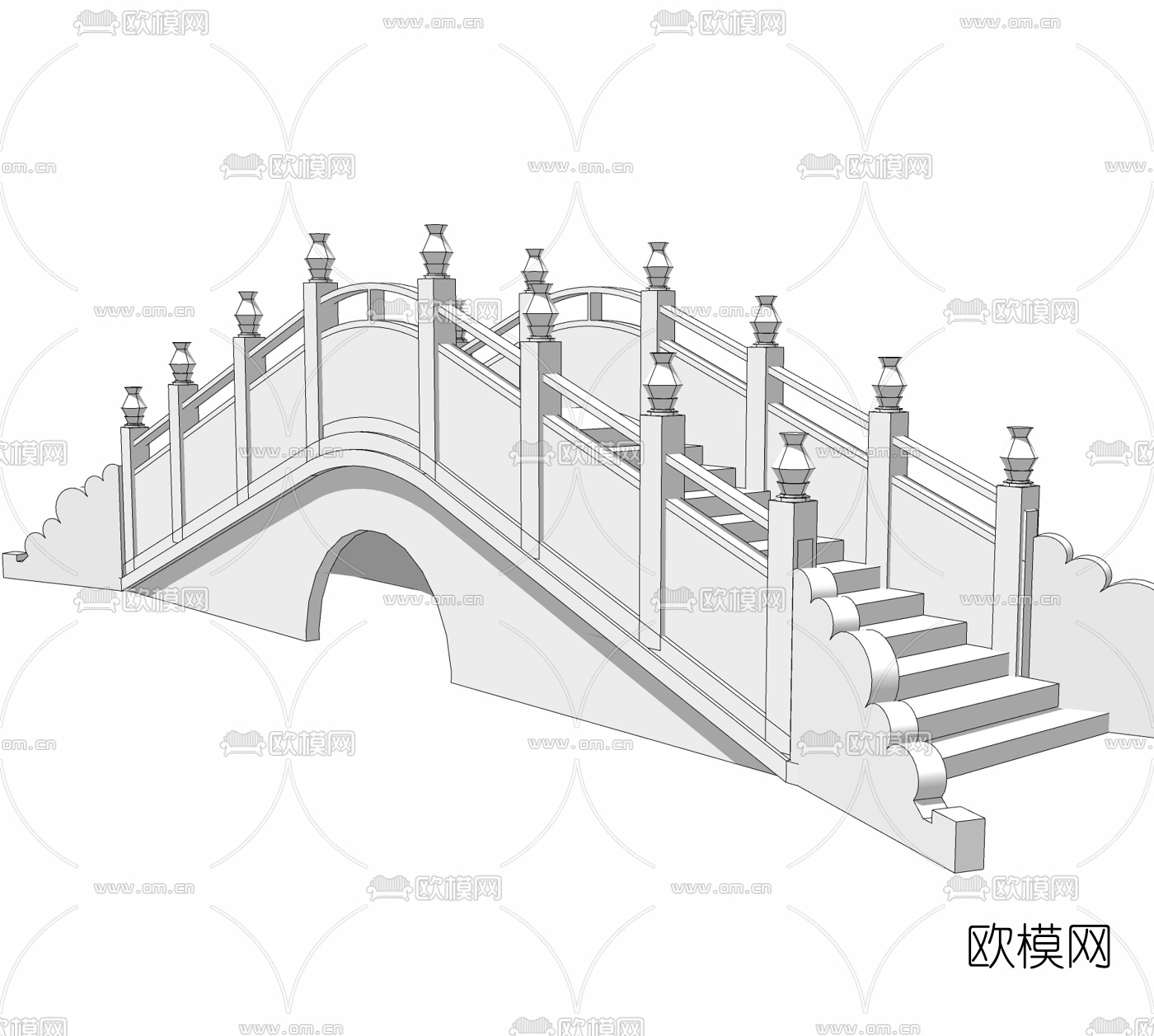 自然风拱桥免费su模型下载
