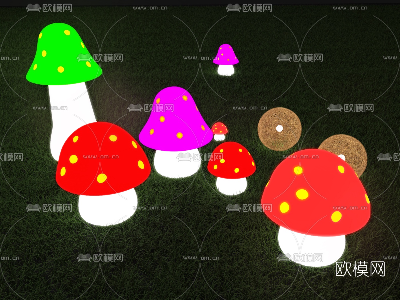 北欧发光蘑菇藤球灯3d模型下载（渲染图1）