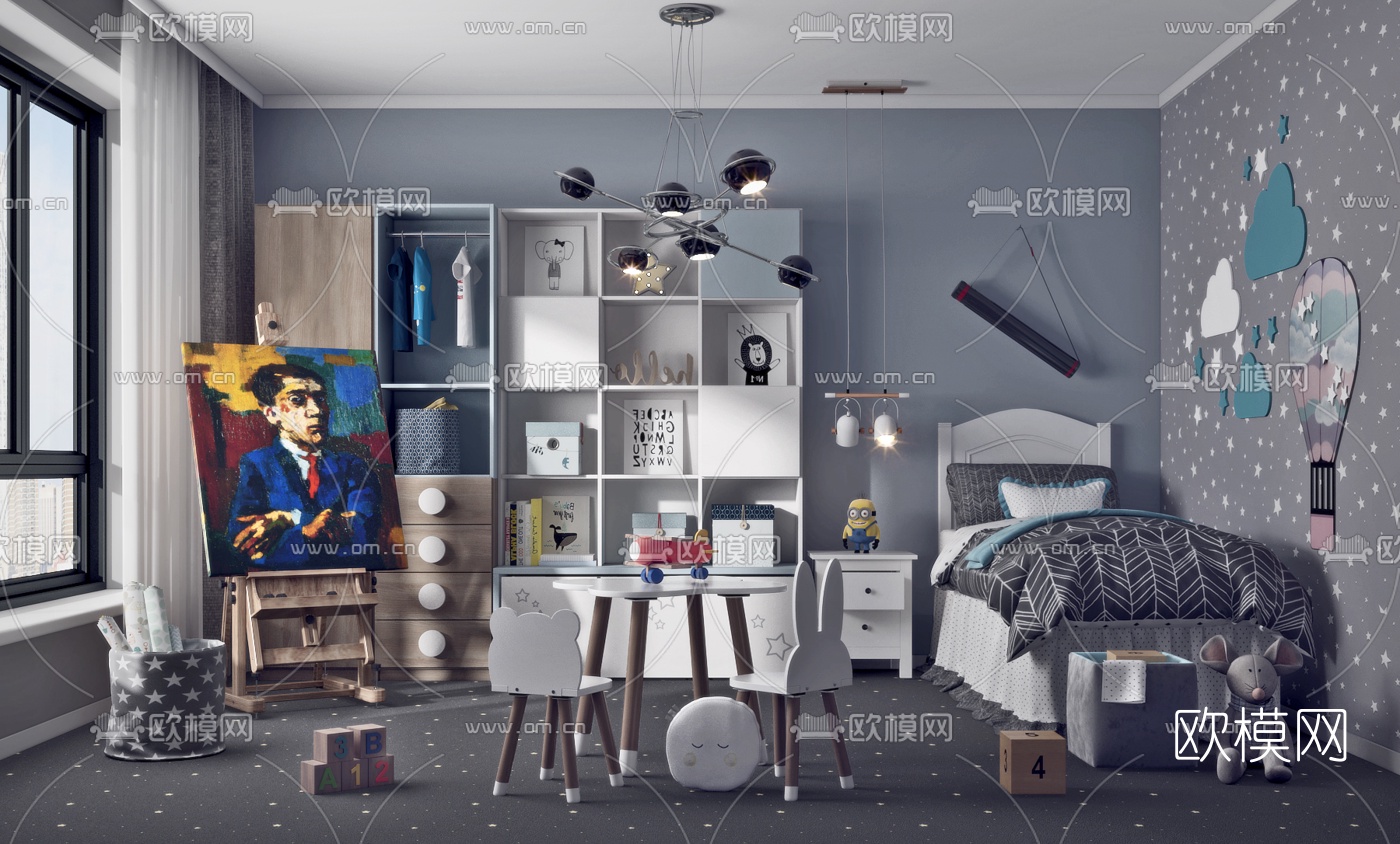现代儿童房男孩房3d模型