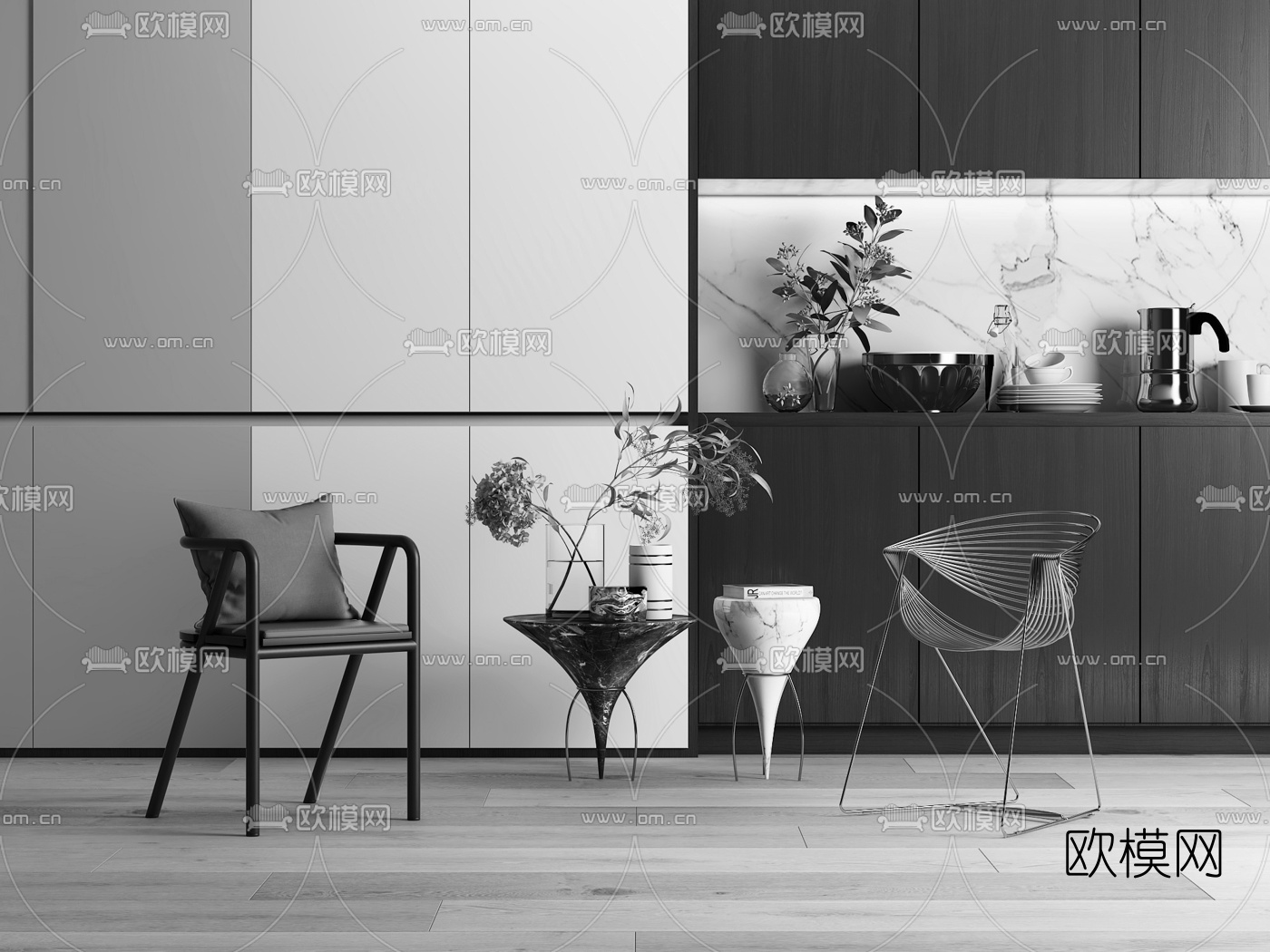现代休闲椅边几组合3d模型