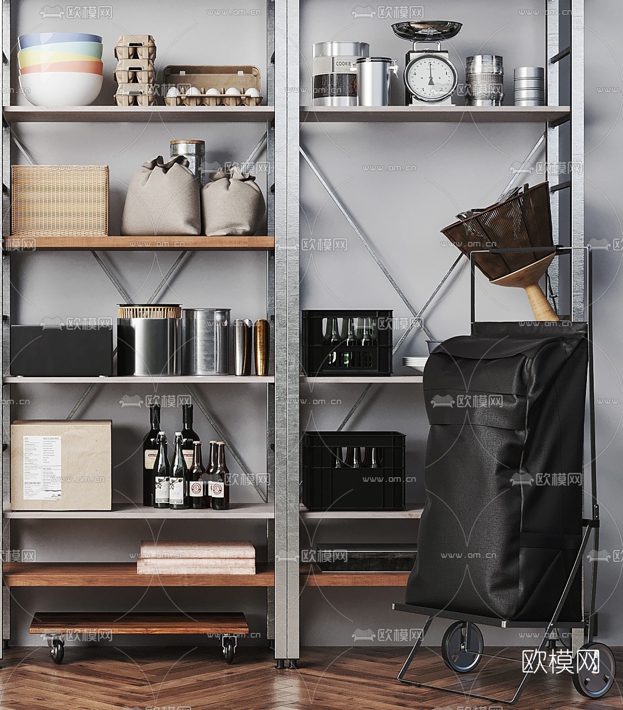 美式餐具厨具食品陈设架3d模型下载（渲染图3）