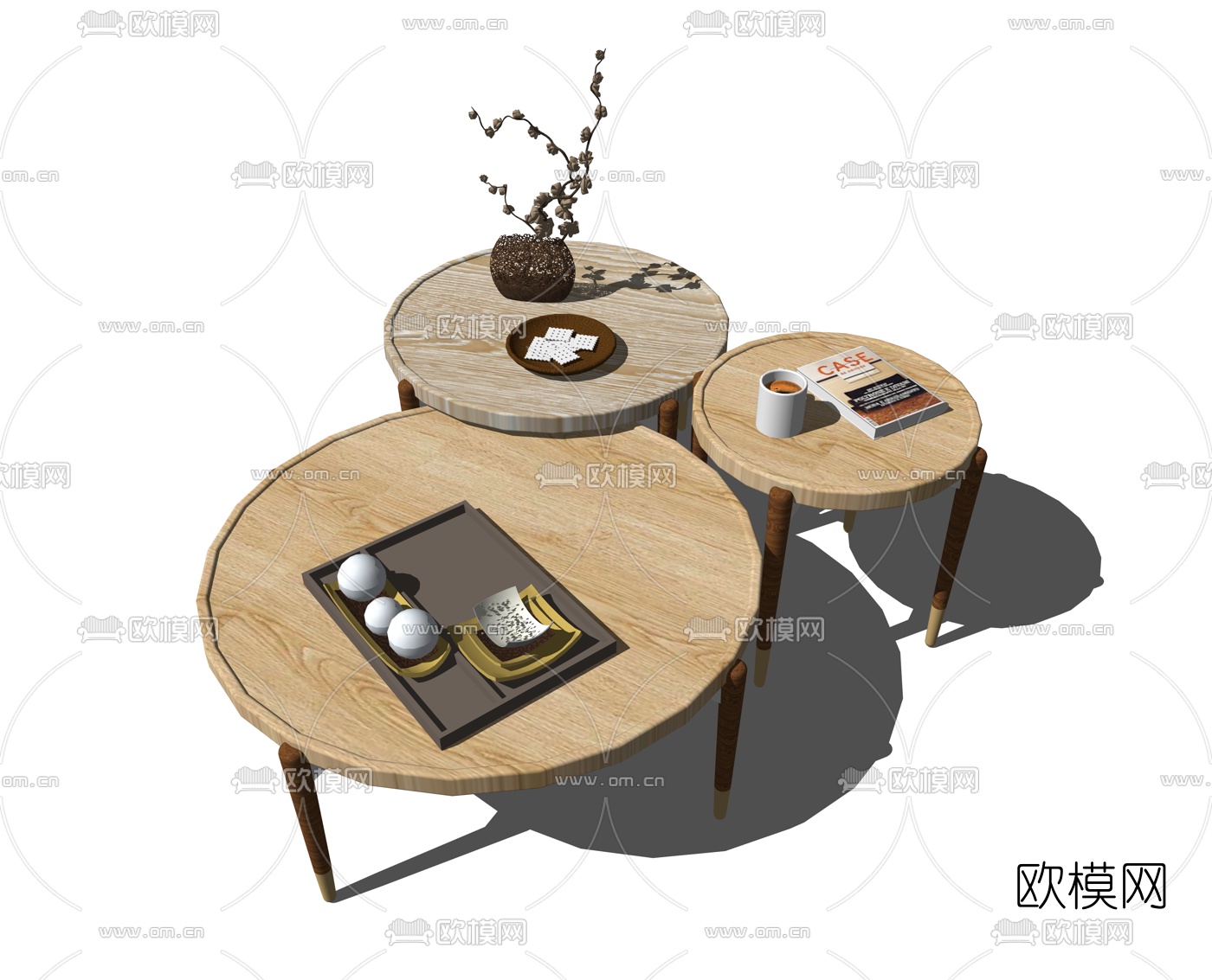北欧茶几圆几su模型下载（渲染图3）