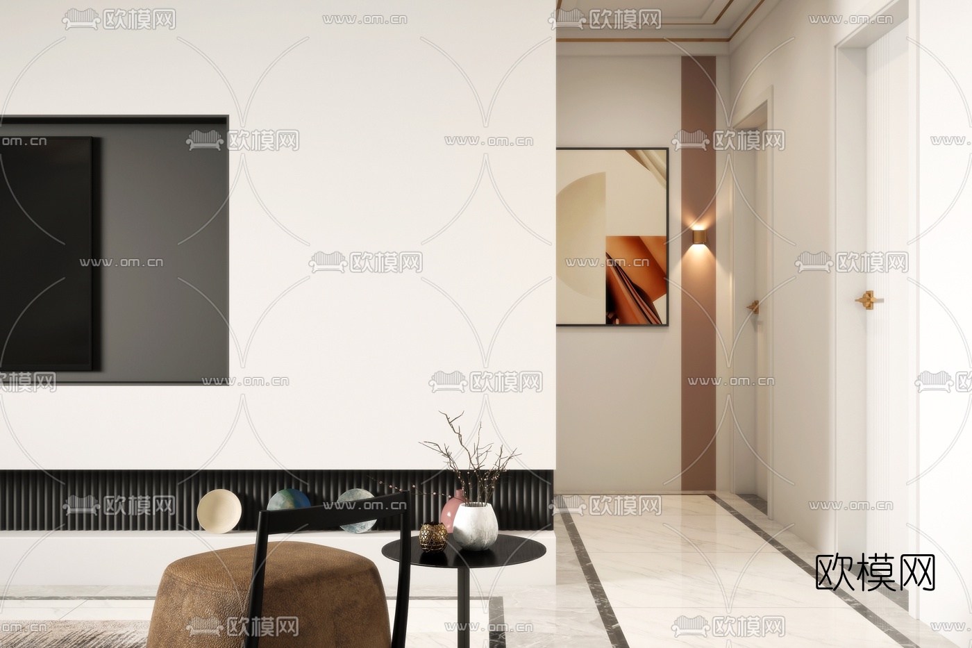 现代简约客厅餐厅3d模型