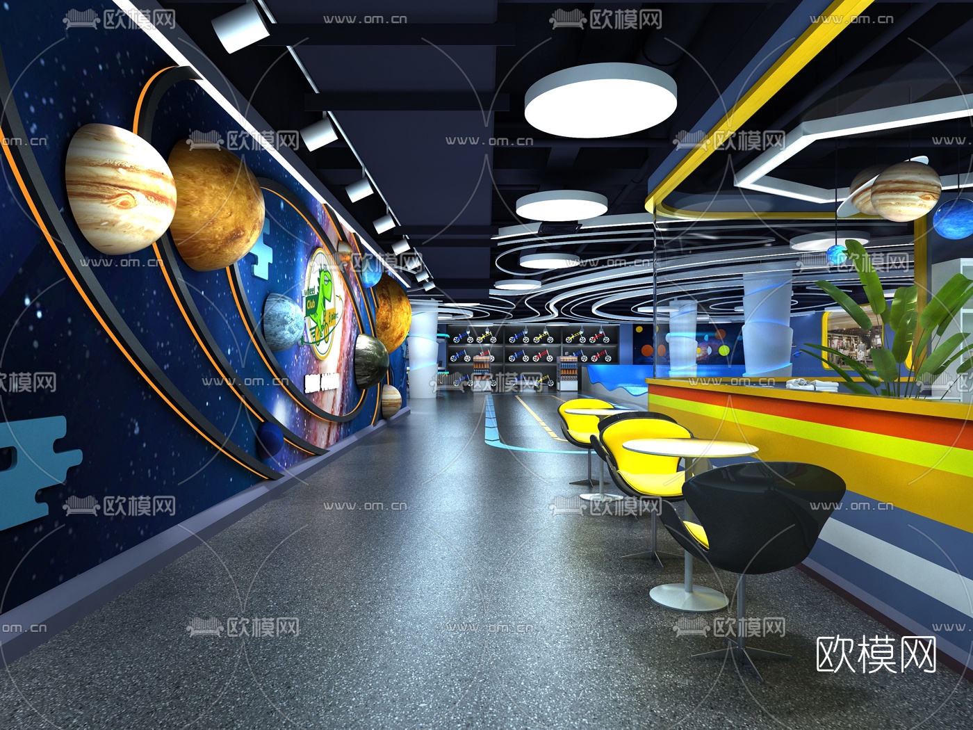 现代儿童平衡车星球主题娱乐中心3d模型