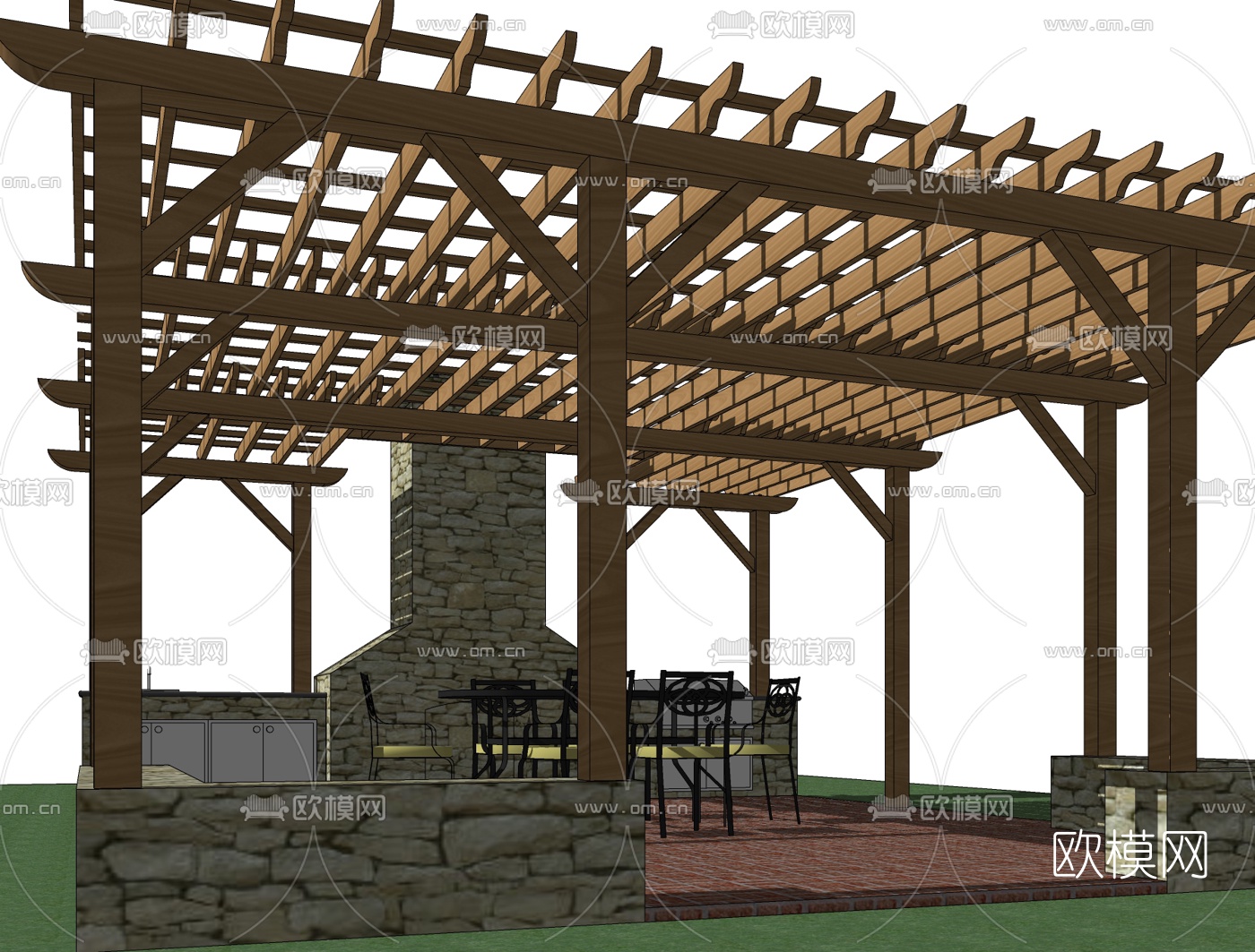 欧式实木廊架免费su模型下载
