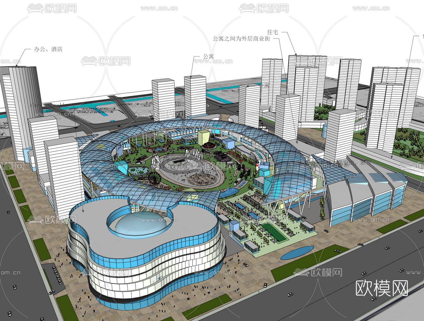 现代公园景观免费su模型下载