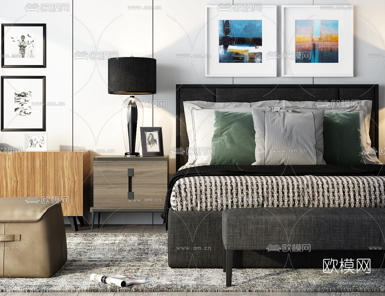 现代双人床3d模型下载