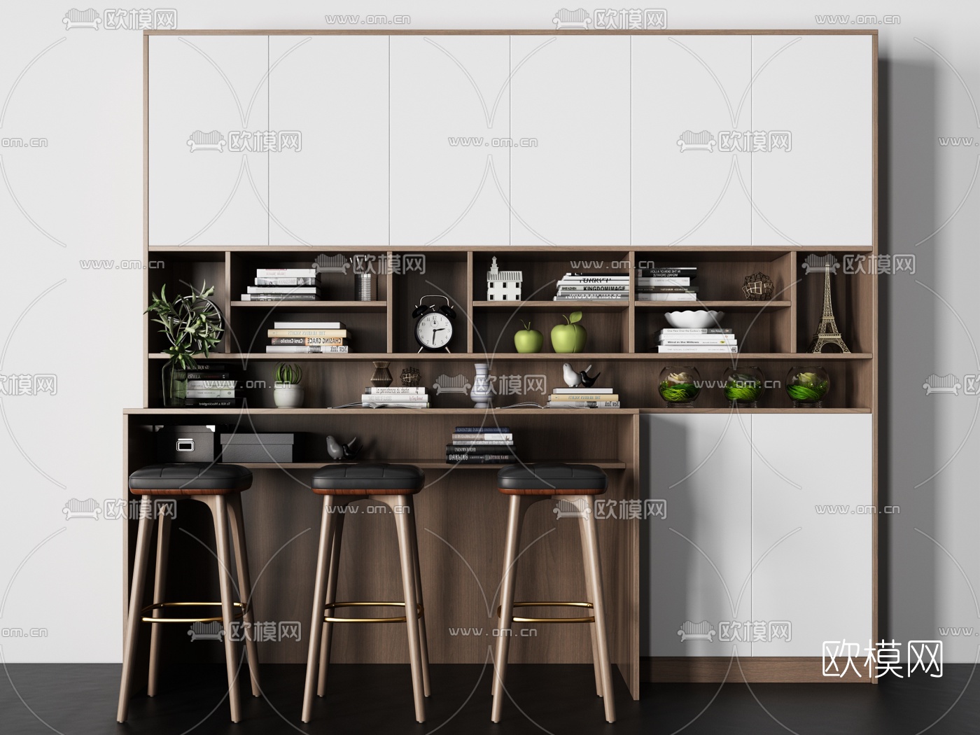 现代吧台书柜组合3d模型下载