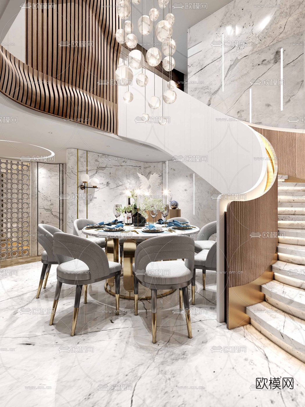 现代客厅餐厅厨房门厅阳台3d模型