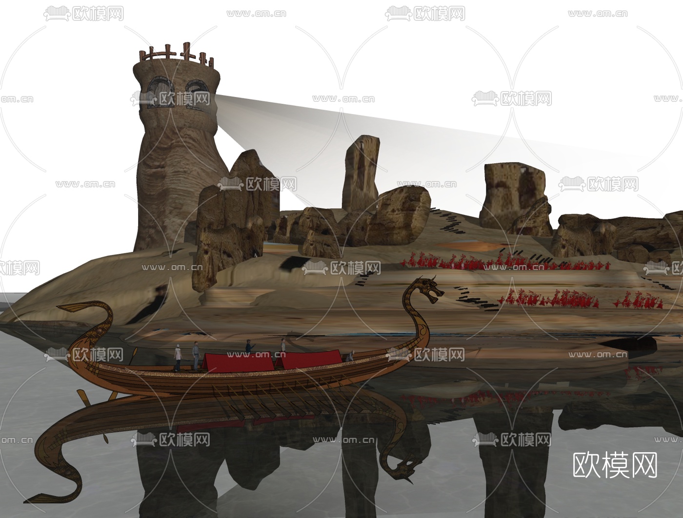 自然风荒岛景观免费su模型下载