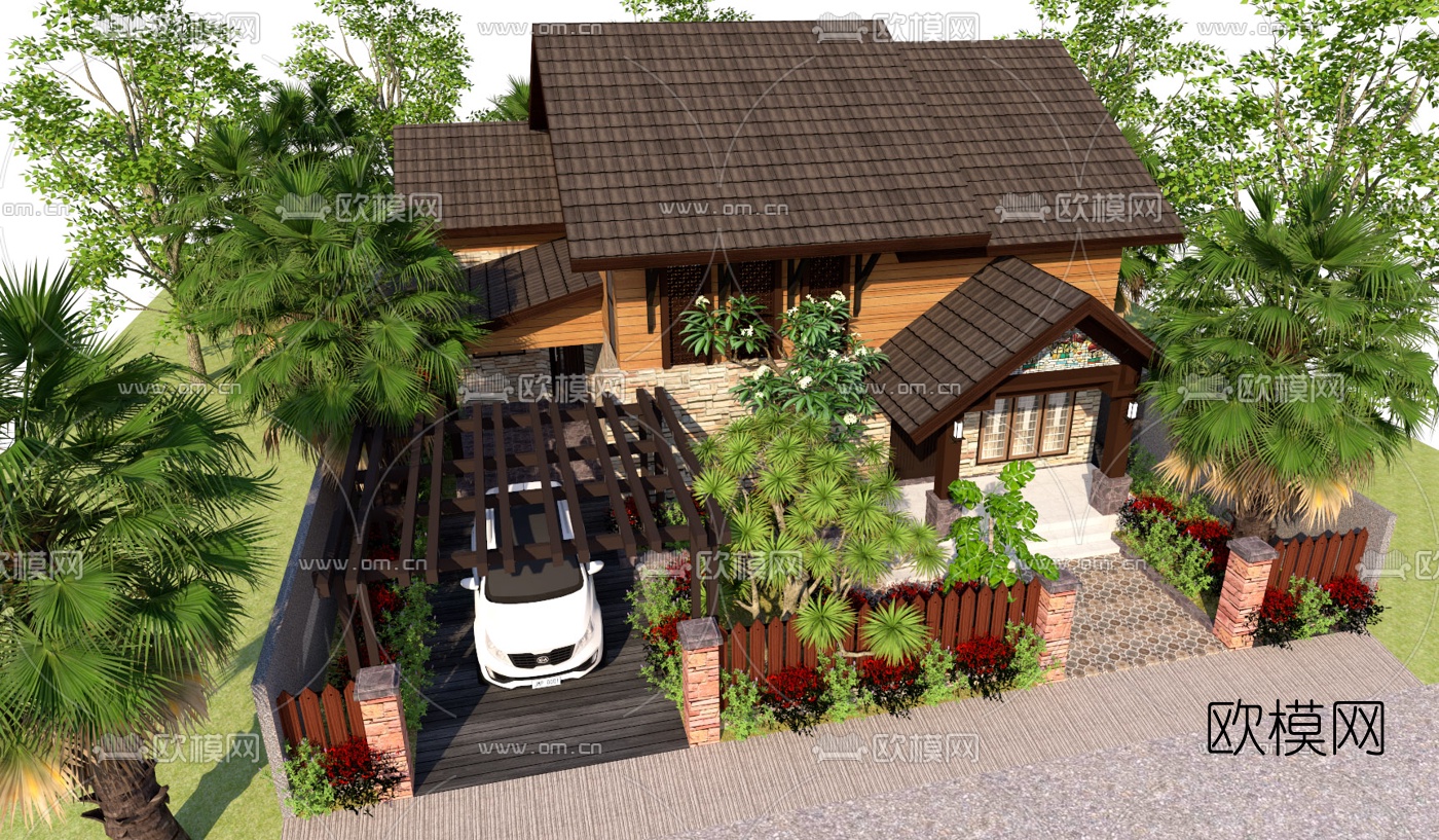 东南亚别墅外观su模型下载（渲染图3）