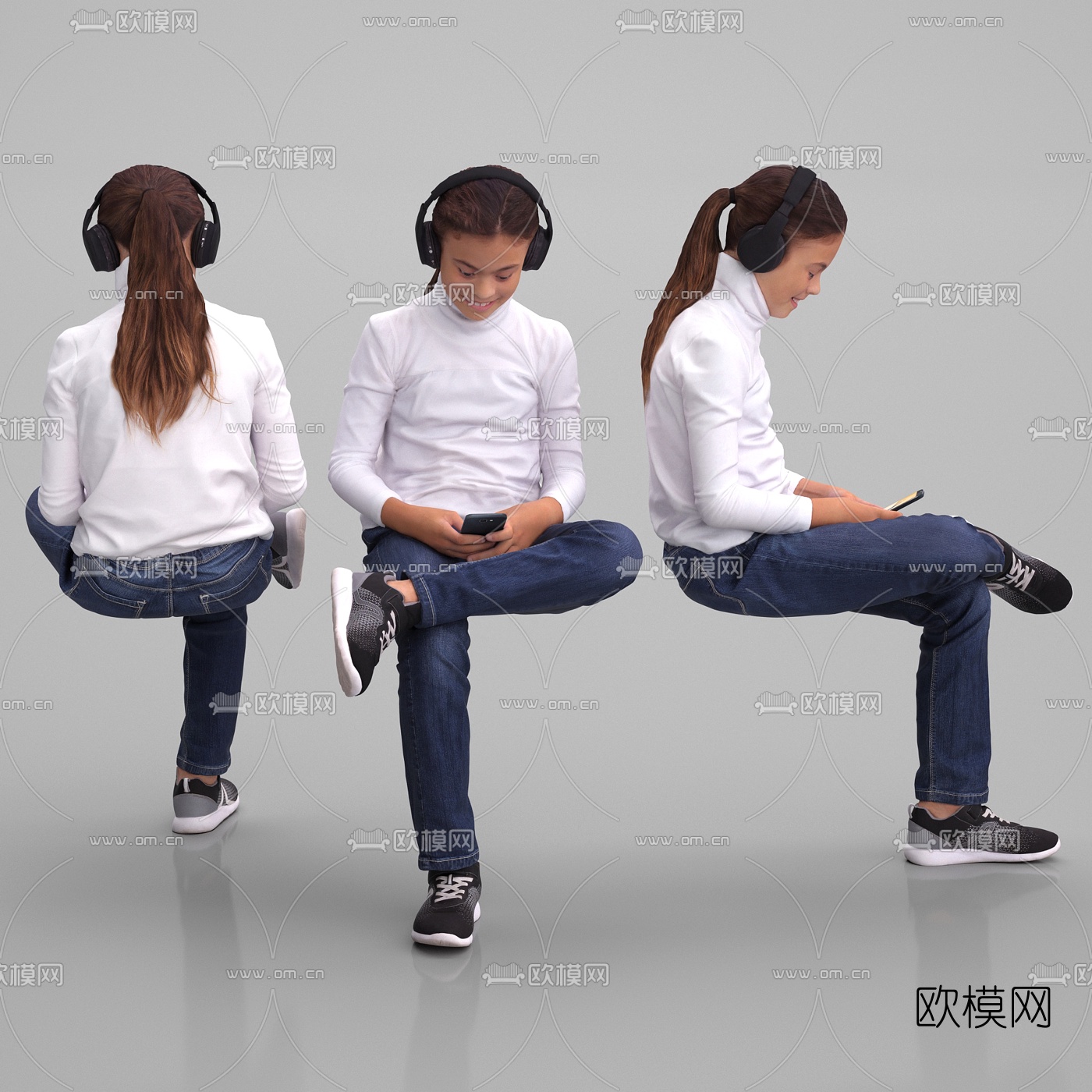 现代坐姿女孩3d模型下载