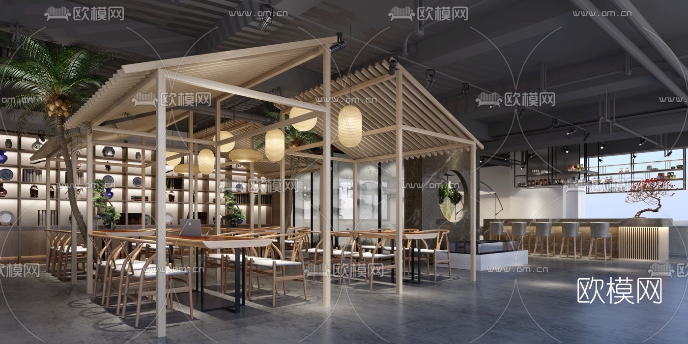 新中式水吧区休息区3d模型下载