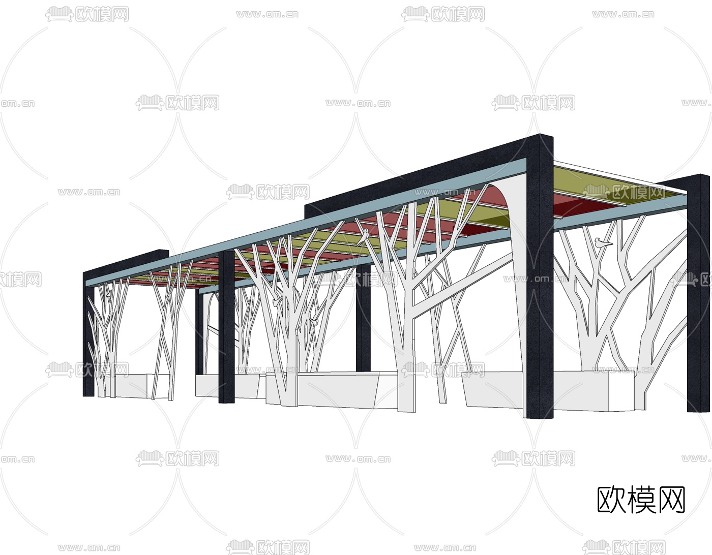 现代艺术廊架免费su模型下载