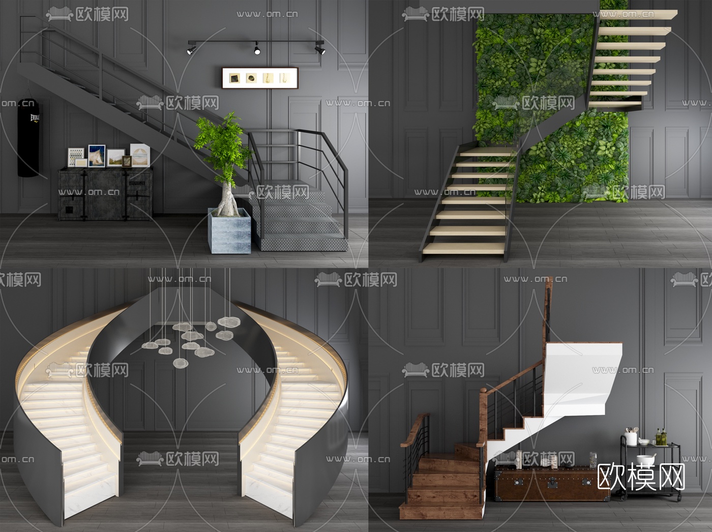 工业风转角楼梯3d模型下载（渲染图1）
