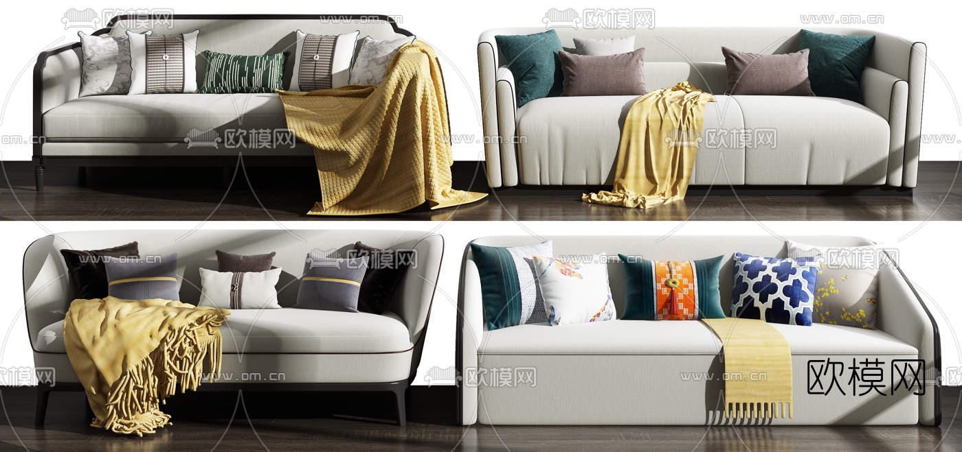 新中式多人沙发3d模型下载