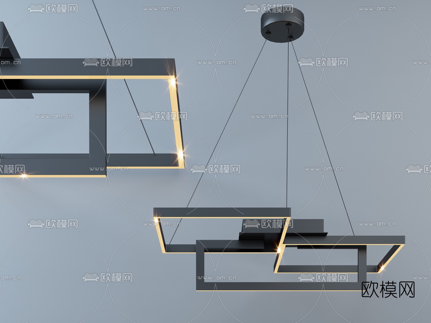 现代方形金属吊灯3d模型-免费3dmax模型库-欧模网