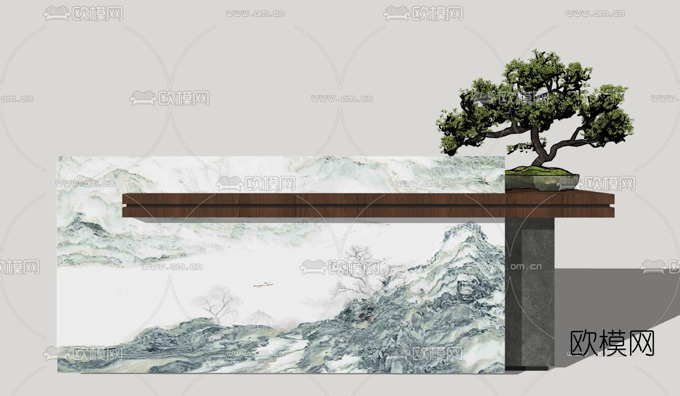 现代办公前台su模型下载