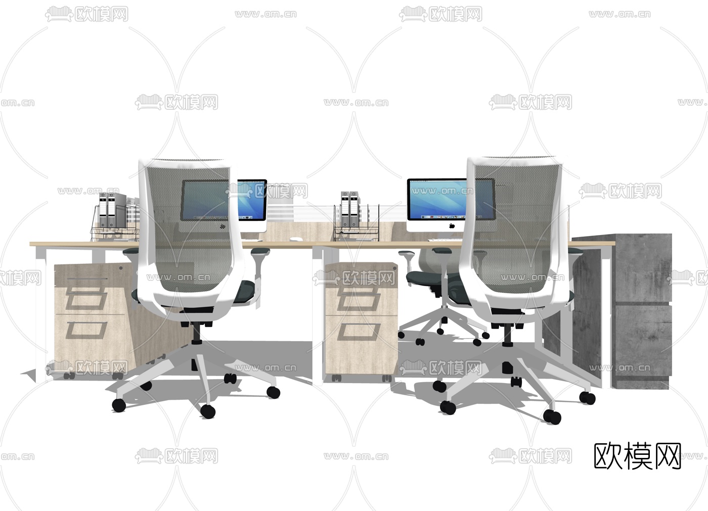 现代卡座办公桌椅su模型下载（渲染图1）