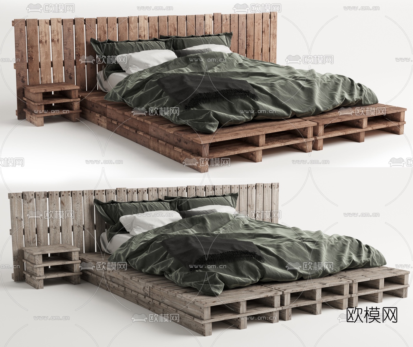 工业风实木双人床3d模型下载