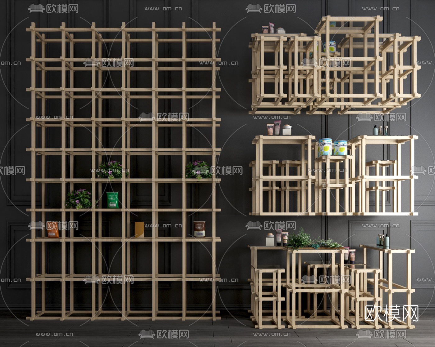 现代实木装饰架组合3d模型