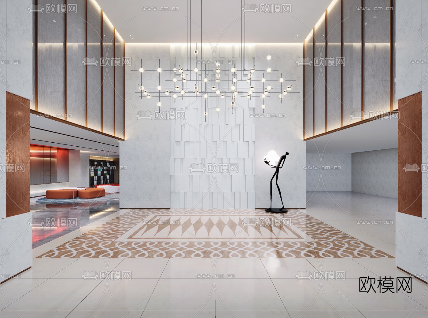 现代酒店前台接待区3d模型下载（渲染图2）