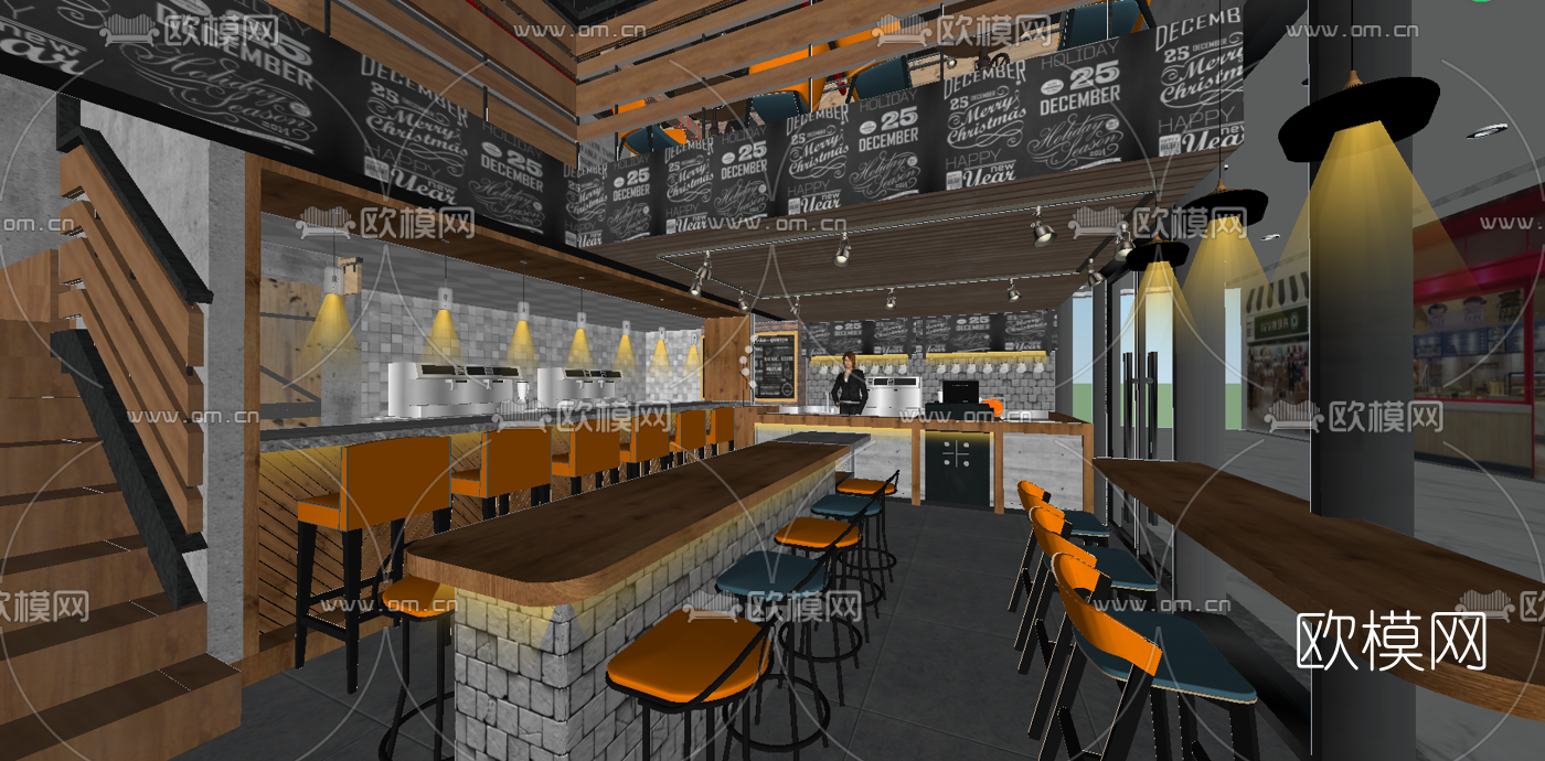 工业风咖啡厅su模型下载（渲染图3）
