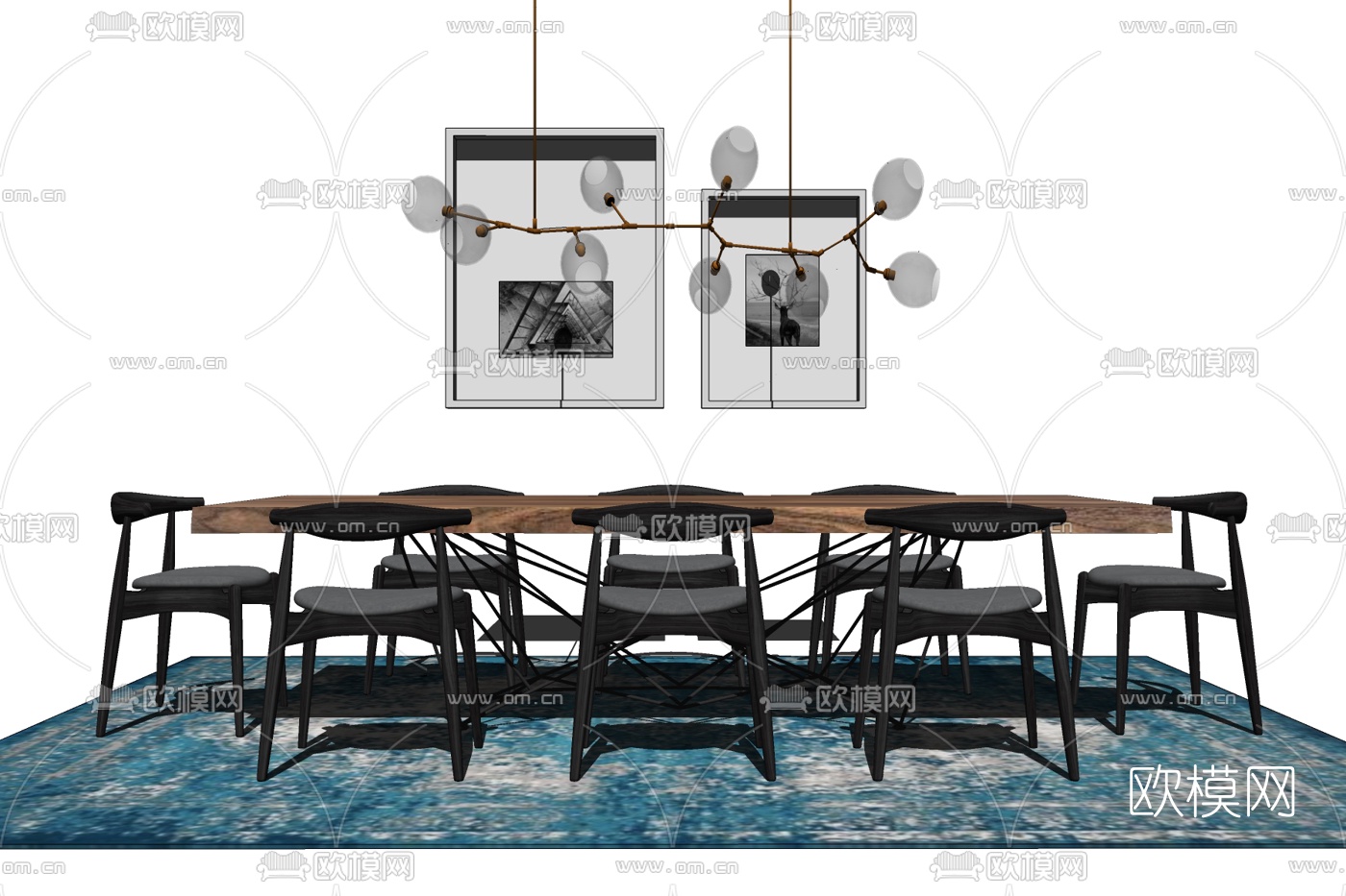 现代实木餐桌椅免费su模型下载