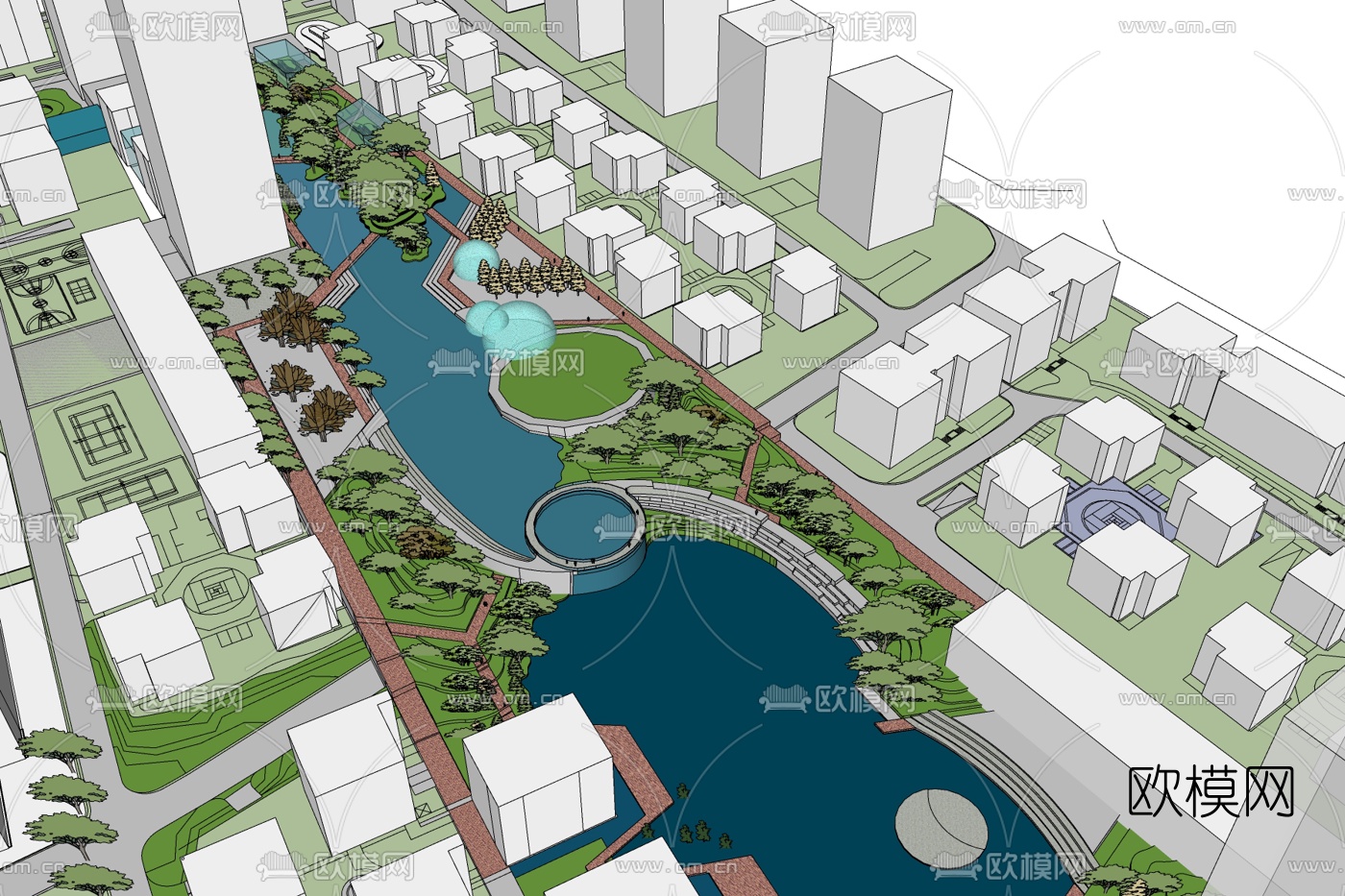 现代城市全景免费su模型下载