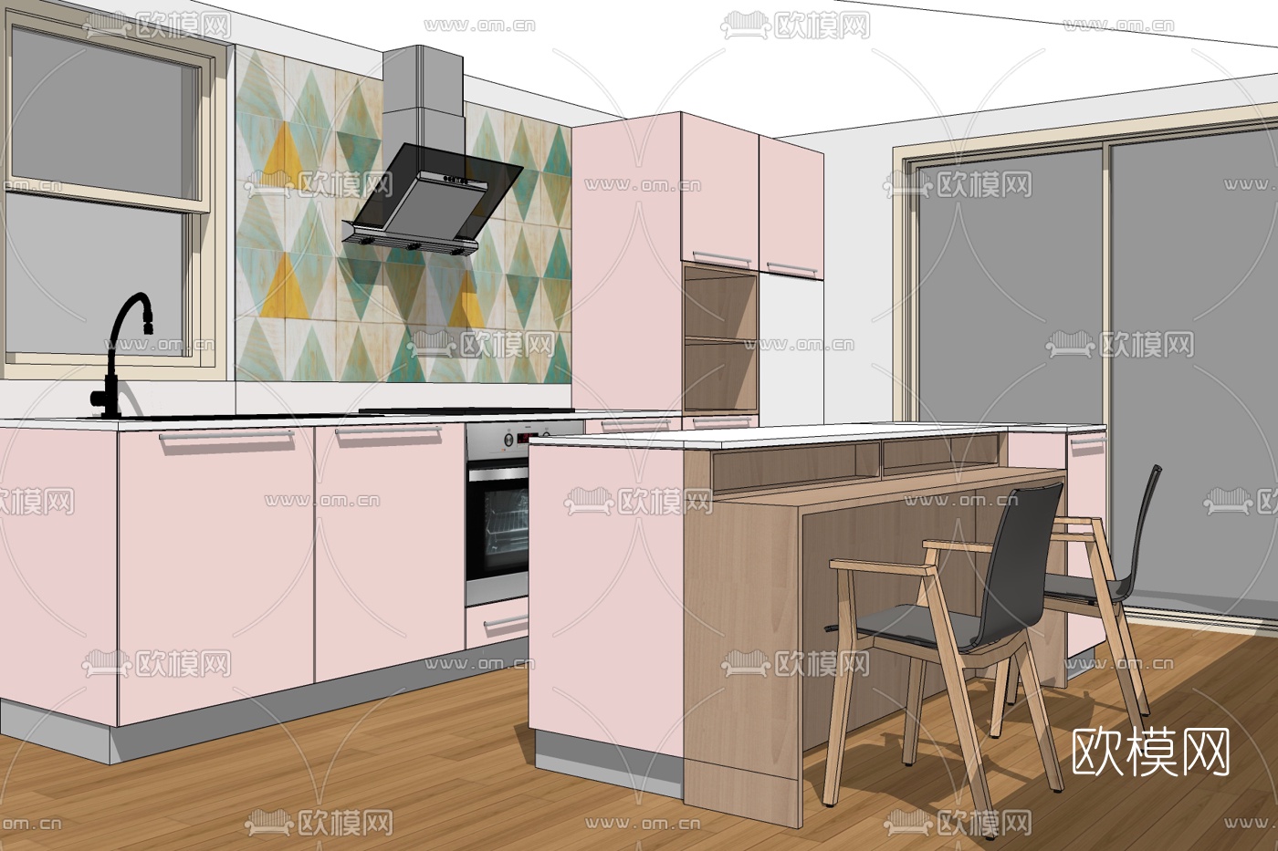 现代厨房免费su模型下载