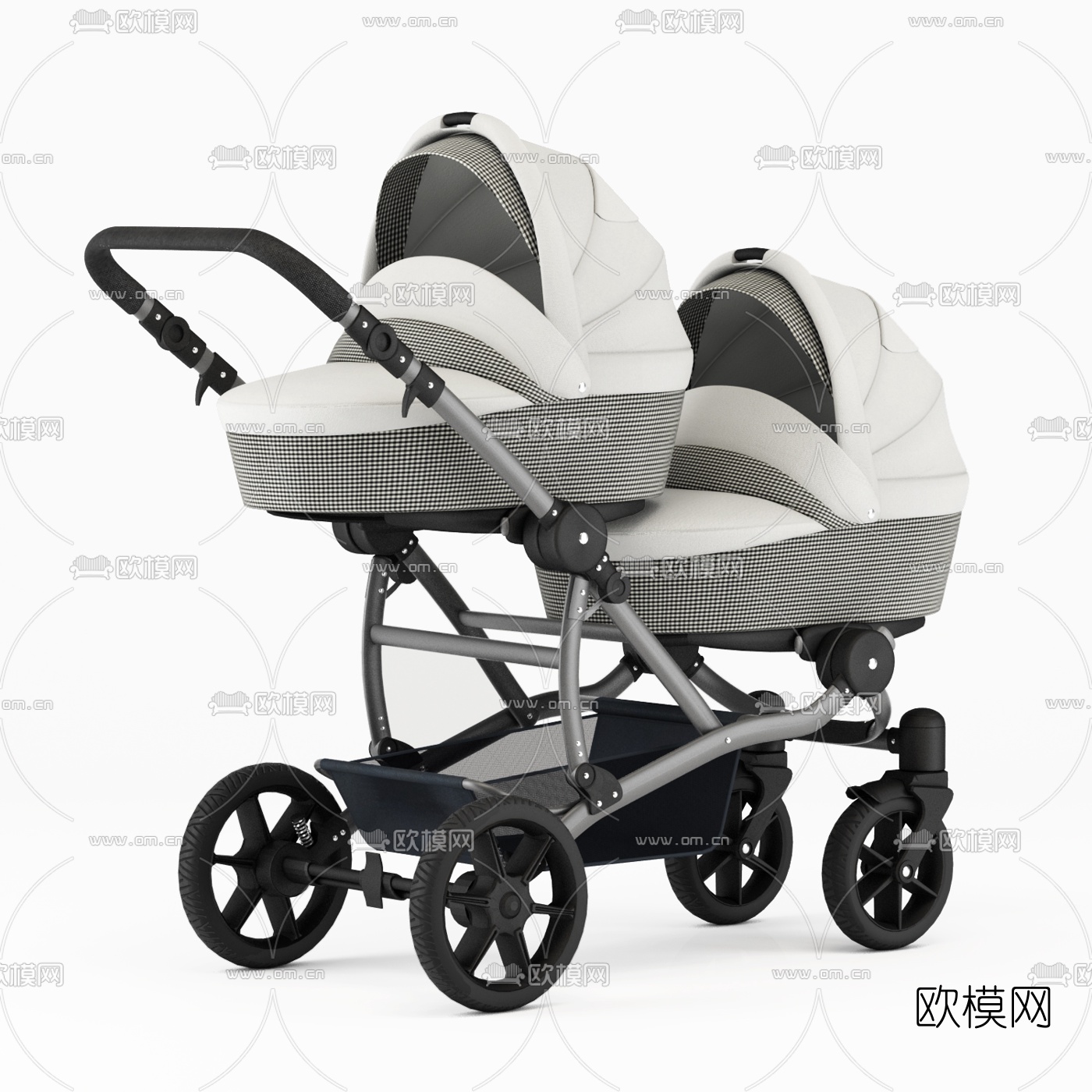 现代双人婴儿车3d模型