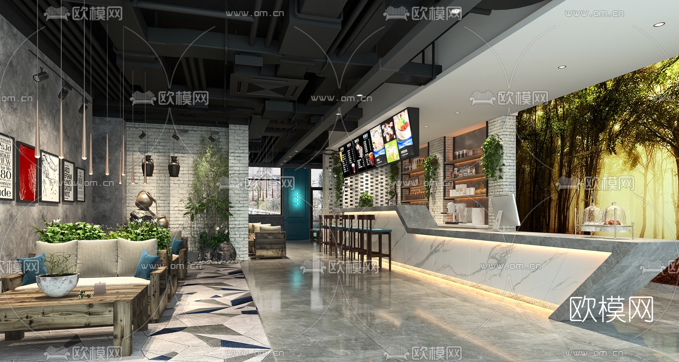 工业风民宿酒店大堂3d模型